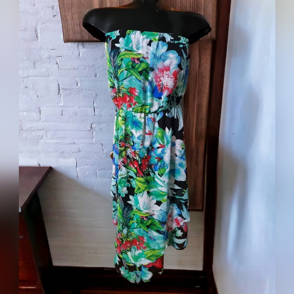 Vintage Floral Strapless Asymmetrical Dress
